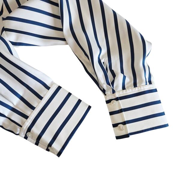 LILYSILK Oversized Palma Stripe Silk Button Down Shirt, Size Small, White & Blue - Picture 12 of 16